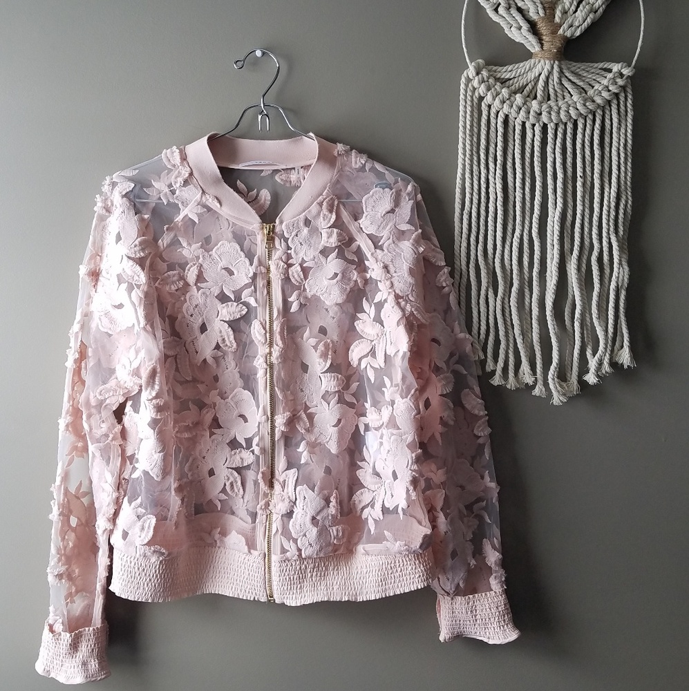 T Tahari | Britney Sheer Floral Bomber Jacket Nwot